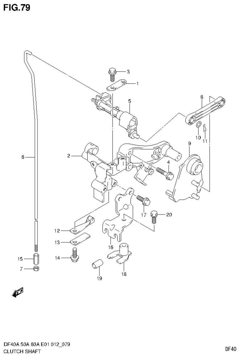 Suzuki DF40AST, DF50A, DF50ATH CLUTCH SHAFT (DF50A E1) parts diagram